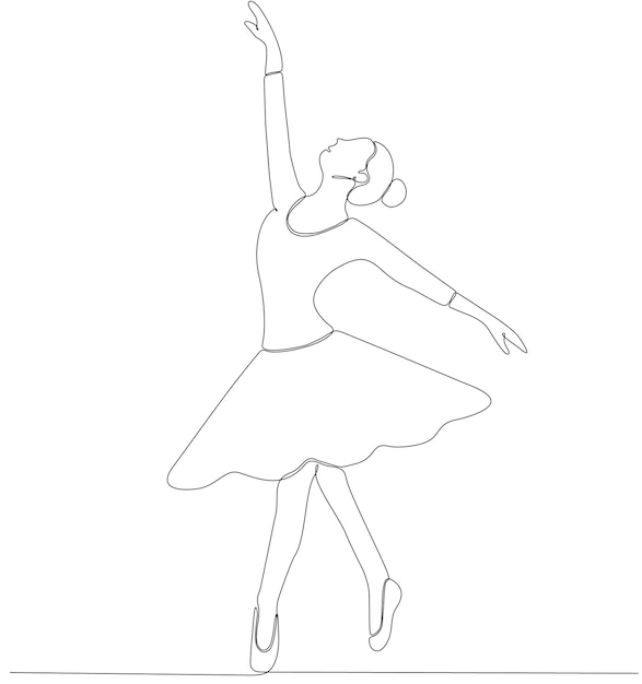 Continuous Line Art Drawing. Ballerina ballerina dancer. Vector Illustration