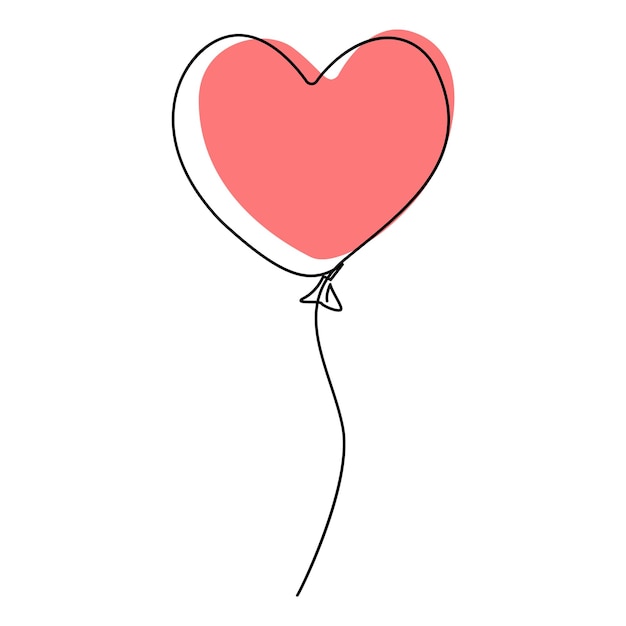 continuous line art drawing of heart beat hand drawn balloon festive balloons vector illustration