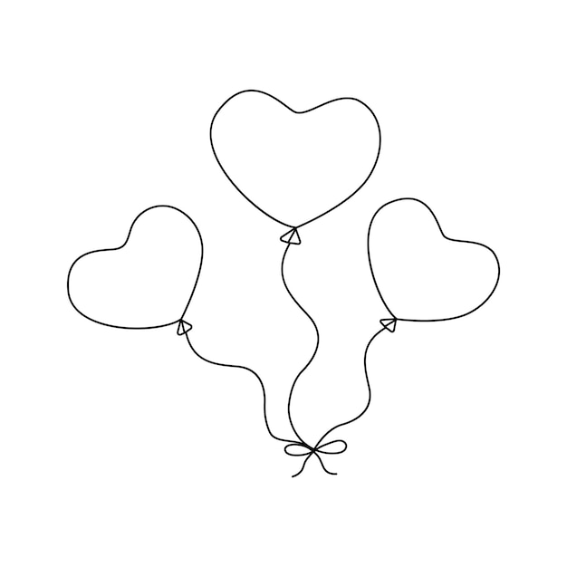 continuous line art drawing of heart beat hand drawn balloon festive balloons vector illustration