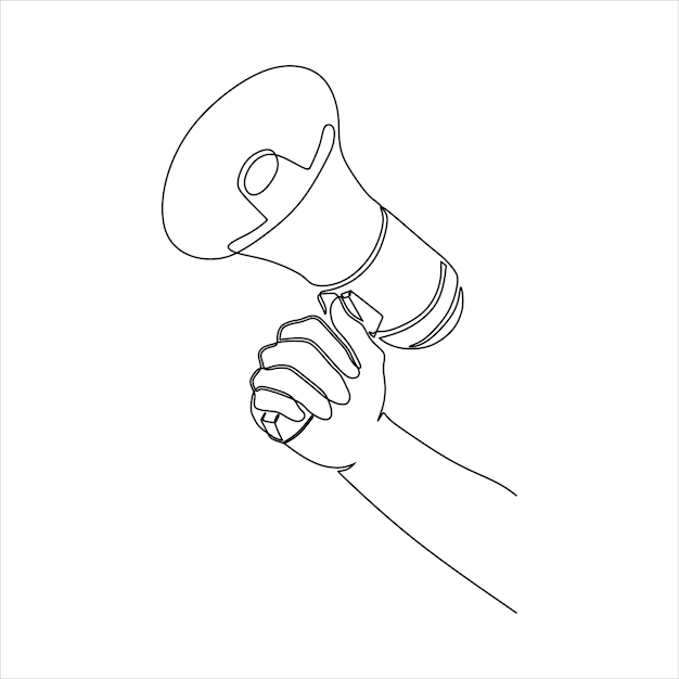 Continuous line art hand holding megaphone