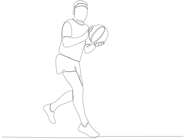 Continuous line art of man playing premium basketball vector