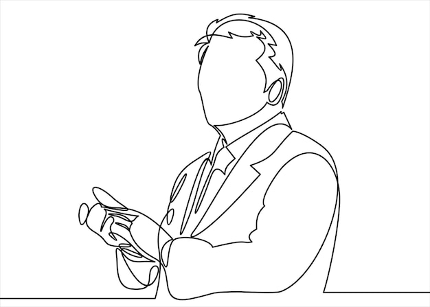 Continuous line art or One Line Drawing of a businessman Standing ovation