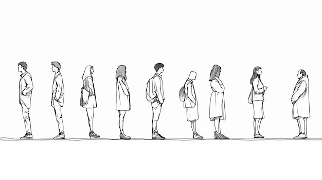 Vector continuous line art vector of people waiting in minimal style