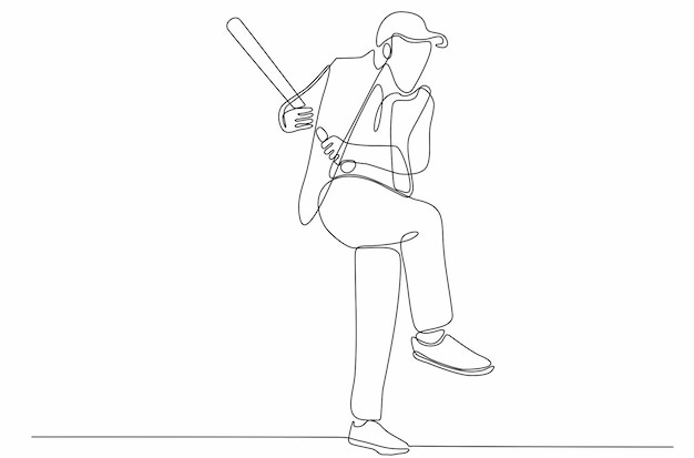 continuous line Baseball bat man hitting vector illustration Premium vector ball premium vector