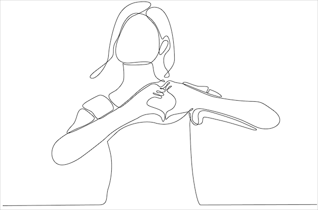 continuous line of beautiful woman with hands forming heart premium romantic concept vector