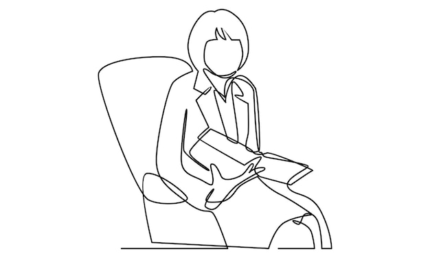 Continuous line of businesswoman sitting on the sofa while reading a book illustration