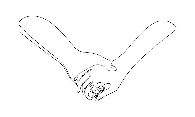 continuous line of couple holding hands