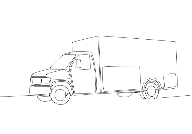 Continuous line draw of modern trailer truck Cargo delivery service vehicle transportation concept