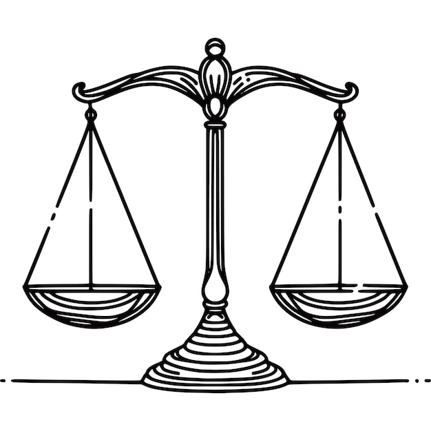 Continuous line draw simplified scales justice legal law vector illustrations