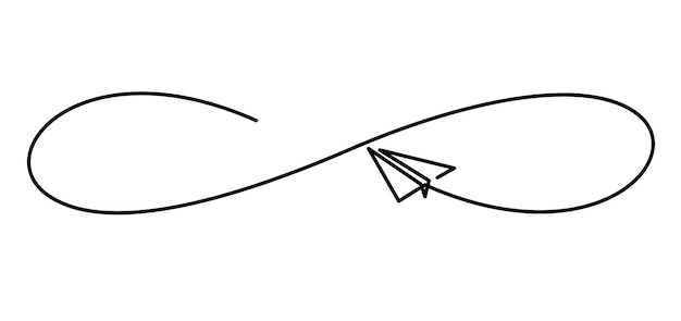 Continuous line drawing of airplane paper flying infinity design