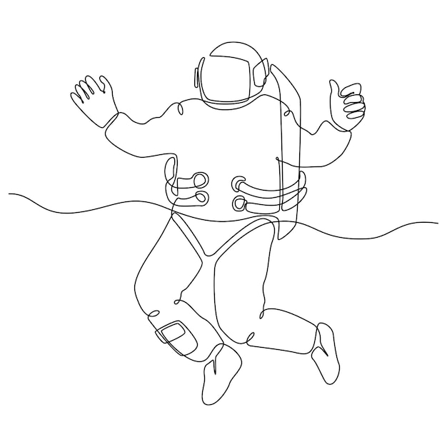 continuous line drawing of an astronaut flying with a thumbs up vector illustration