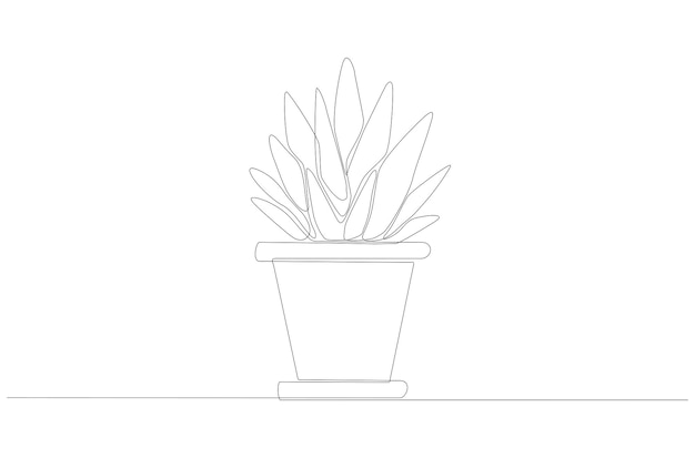 Continuous line drawing of beautiful potted plants vector illustration Premium Vector