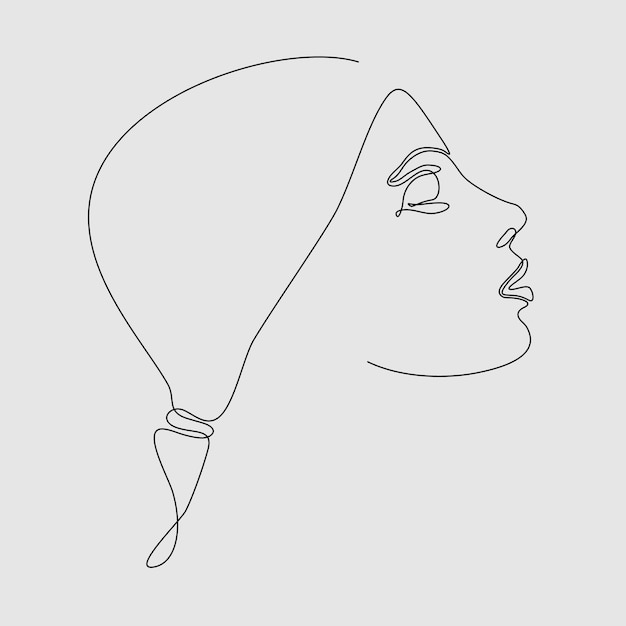 Continuous line drawing Beautiful Woman face portrait. Vector premium care concept