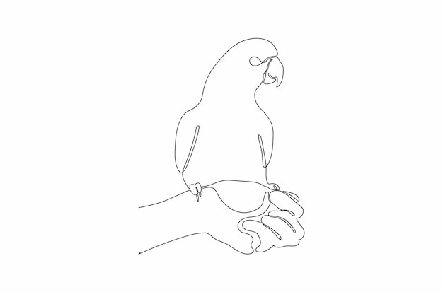 Continuous line drawing of bird perched on hand vector illustration Premium Vector