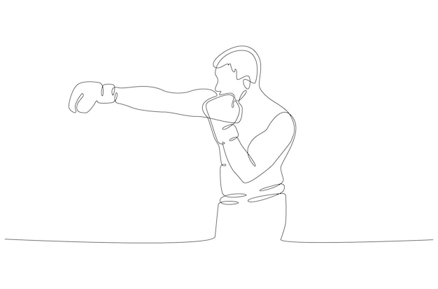 Continuous line drawing of a boxer practicing vector illustration Premium Vector