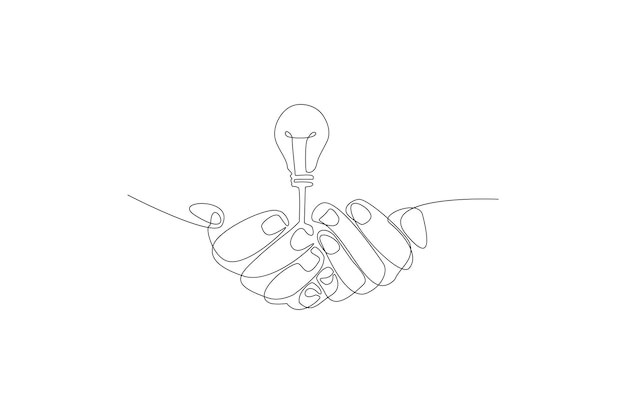 Continuous line drawing of a bulb raise up on the hand vector illustration Premium Vector