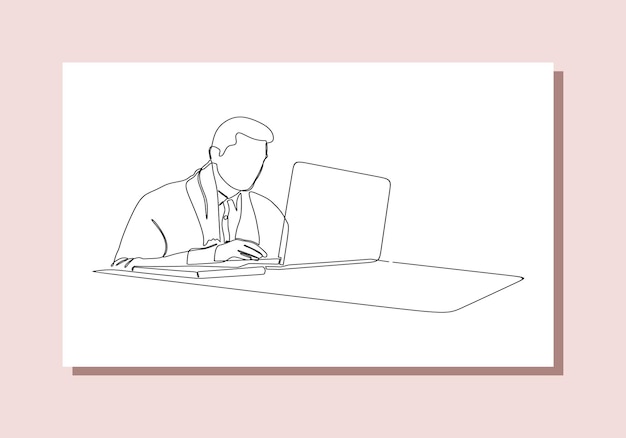 continuous line drawing of businessman doing work