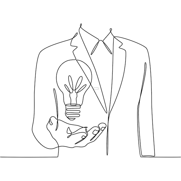 continuous line drawing businessman hand holding light bulb innovation inspiration concept vector