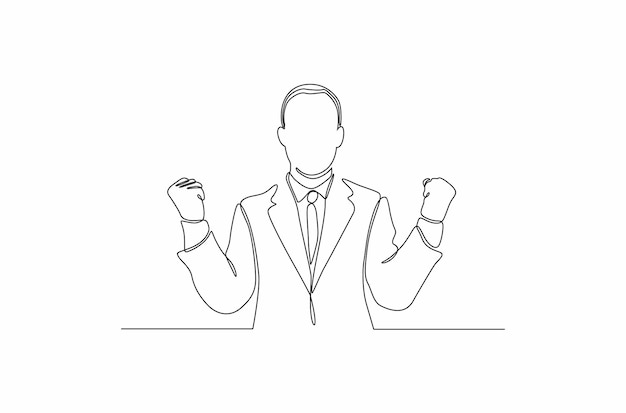 Continuous line drawing of businessman project succeed vector illustration Premium Vector