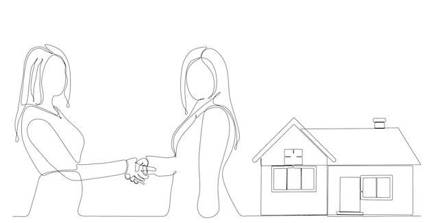 continuous line drawing businessman selling house business concept