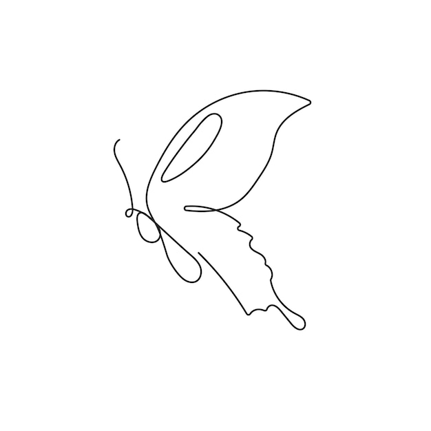 Continuous line drawing of butterfly Animal form in trendy outline style Vector