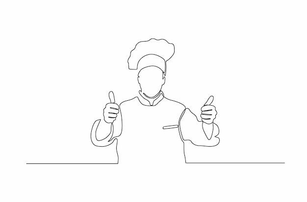 Continuous line drawing of chef giving two thumbs up Premium vector illustration