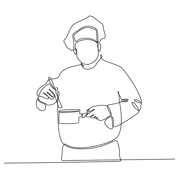 continuous line drawing of chef tasting food vector