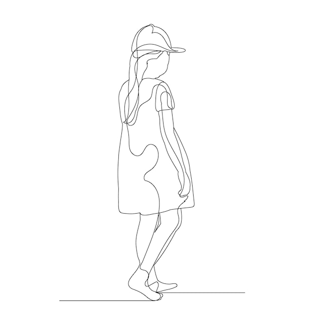 Continuous line drawing child girl sketch