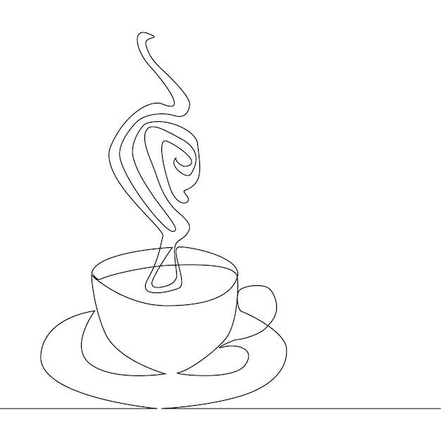 Continuous line drawing of coffee cup on white background