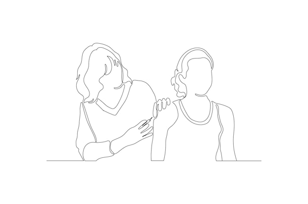 Continuous line drawing concept of a doctor injecting vaccine to a patient Free vector illustration