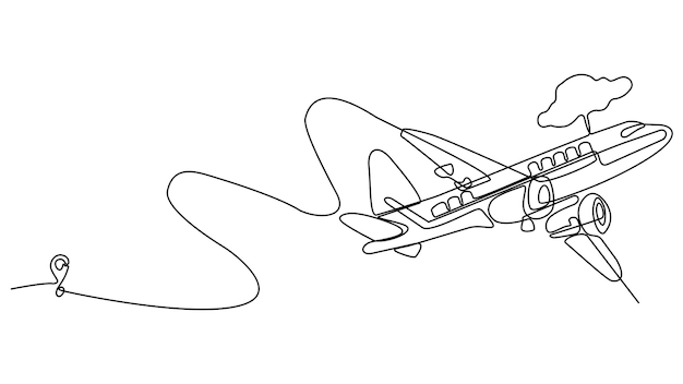 Continuous line drawing concept of plane for commercial flight vector illustration Premium Vector