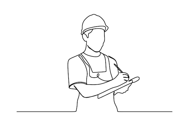 Continuous line drawing of construction worker