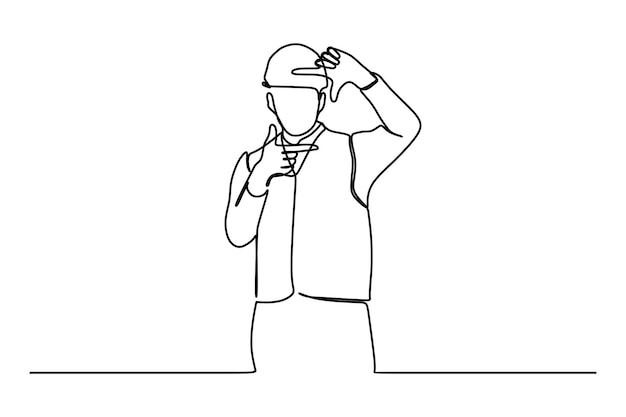 Continuous line drawing of construction worker