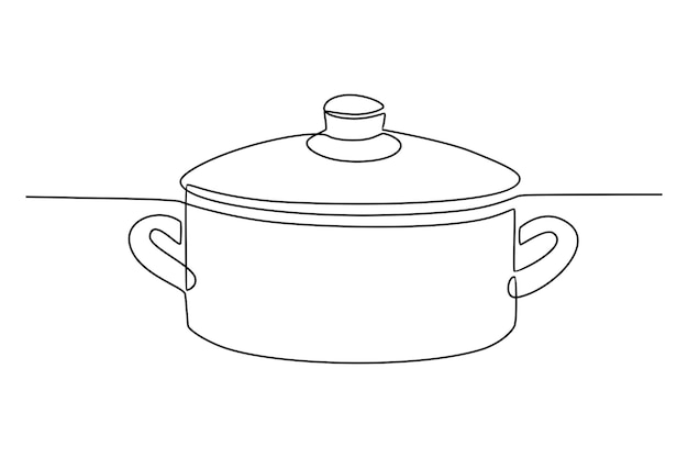 continuous line drawing of cooking pot vector illustration