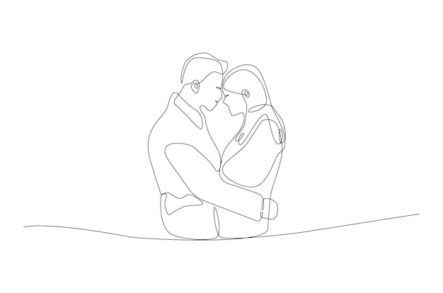 Continuous line drawing of couple are hug each other vector illustration Premium Vector