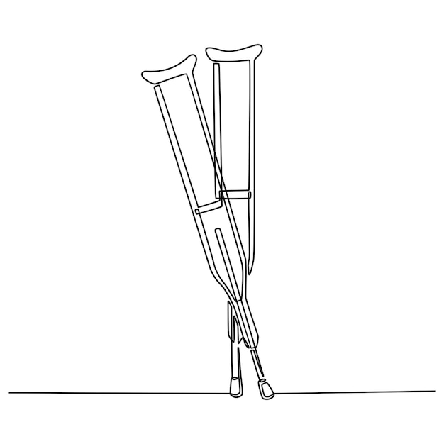 continuous line drawing of crutches vector illustration