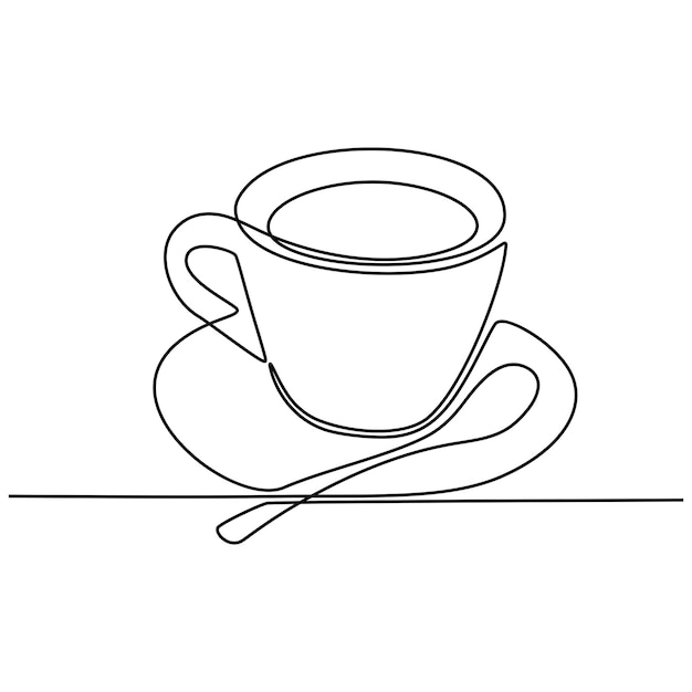 Continuous line drawing of cup of coffee dish vector illustration