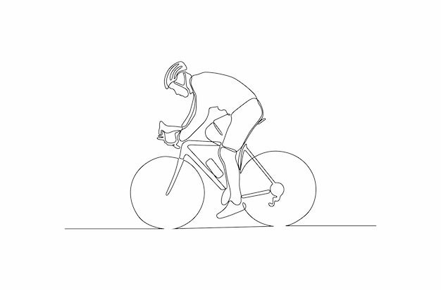 Continuous line drawing of cyclist riding bicycle vector illustration Premium Vector