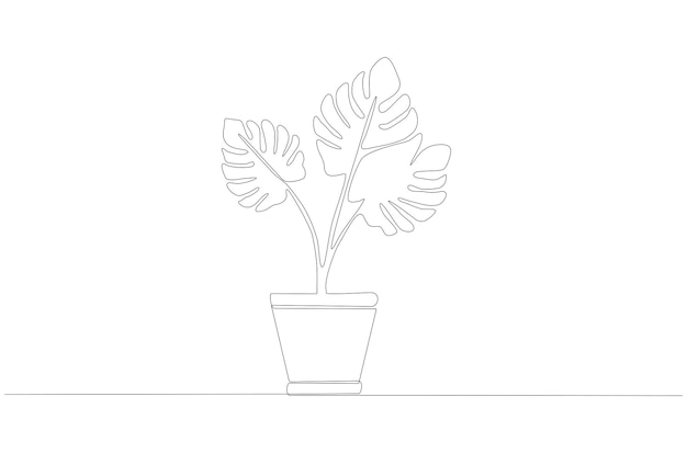 Continuous line drawing of a decorative plant in the pot vector illustration Premium Vector