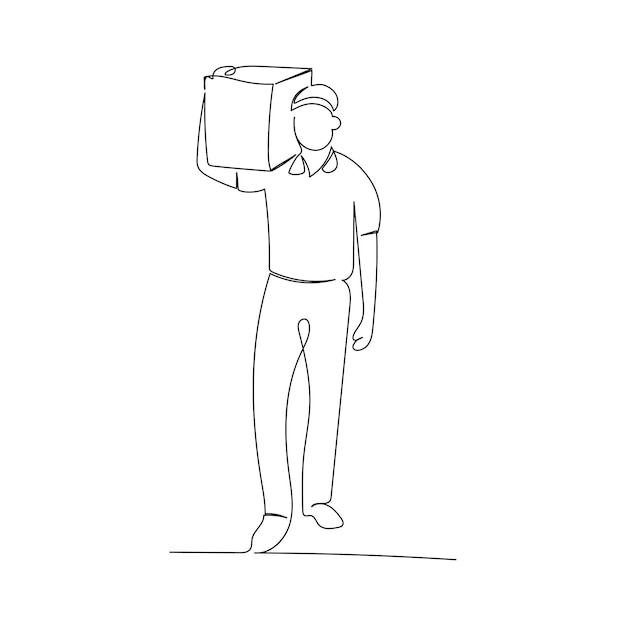 Continuous line drawing of a delivery man Minimalism art