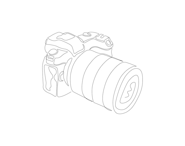 Continuous line drawing of digital camera One line of DSLR camera Photography equipment concept continuous line art Editable outline