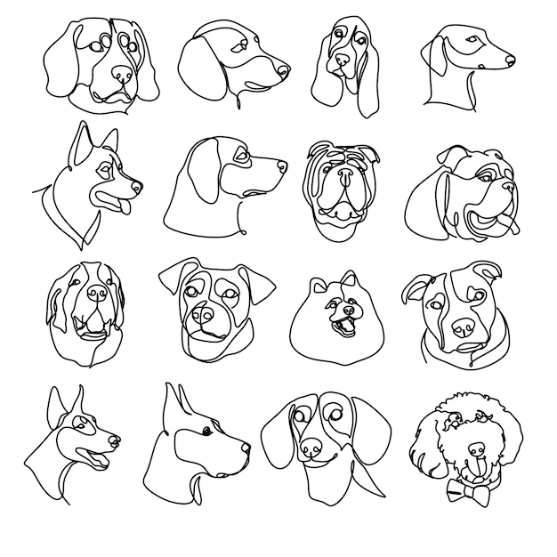 Continuous line drawing of dogs simple minimalism style vector illustration