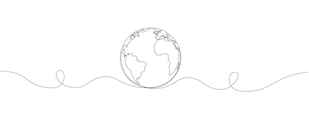 Vector continuous line drawing of the earth symbol of the globe drawn with one line vector illustration