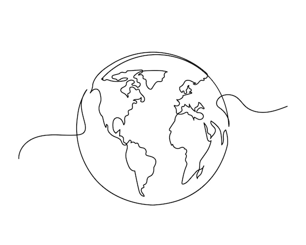 Vector continuous line drawing of earth vectorsingleline globe world map vector illustration