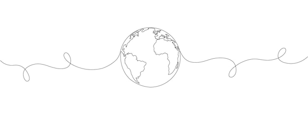 Vector a continuous line drawing of the earth world map drawn with one line vector illustration