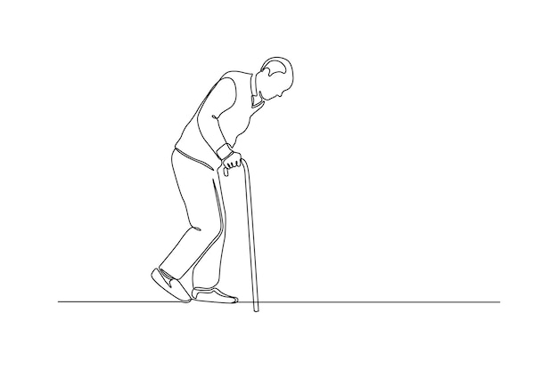 Continuous line drawing of a elderly man with walker vector illustration Premium vector