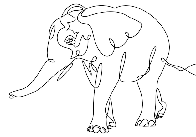 continuous line drawing of elephants wildlife vector illustration