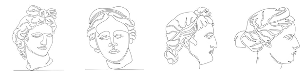 Continuous line drawing of face of greek god vector illustration