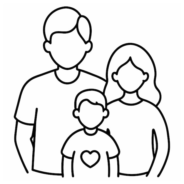 Continuous line drawing of the family standing together in constant line art drawing style