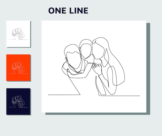 continuous line drawing of family